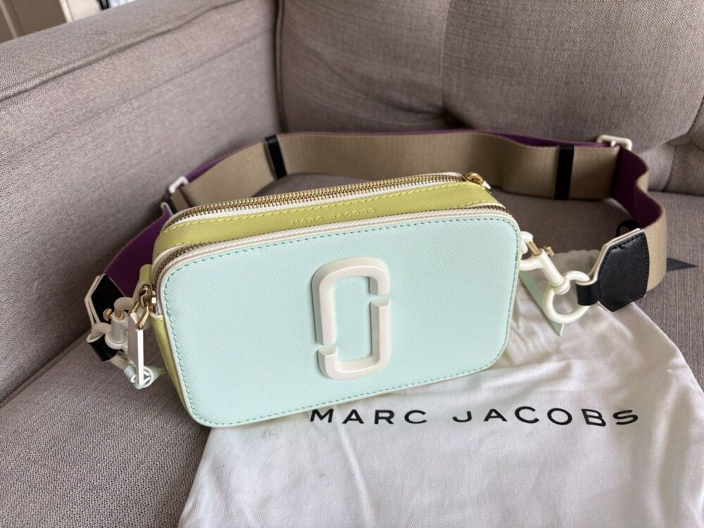 Marc Jacobs THE CERAMIC Snapshot Light BLUE Multicolor Camera Bag Crossbody EUC